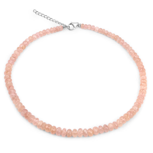 200.00 Carat Genuine Morganite .925 Sterling Silver Beads Necklace