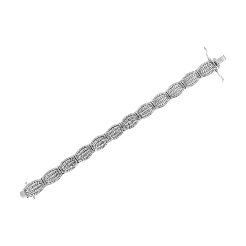 .925 Sterling Silver 3 cttw Diamond Art-Deco Style Link Bracelet (I-J, I2-I3) - Size 7.25"