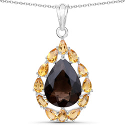 9.44 Carat Genuine Smoky Quartz and Citrine .925 Sterling Silver Pendant