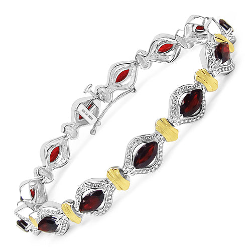 Two Tone Plated 8.45 Carat Genuine Garnet .925 Sterling Silver Bracelet