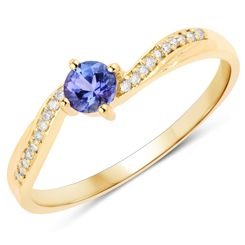 0.28 Carat Genuine Tanzanite and White Diamond 14K Yellow Gold Ring