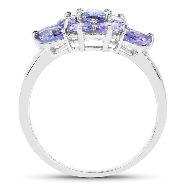 2.04 Carat Genuine Tanzanite and White Topaz .925 Sterling Silver Ring