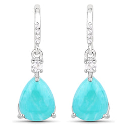 3.78 Carat Genuine Amazonite and White Topaz .925 Sterling Silver Earrings