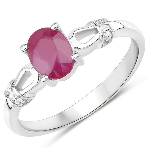 0.90 Carat Genuine Ruby and White Zircon .925 Sterling Silver Ring