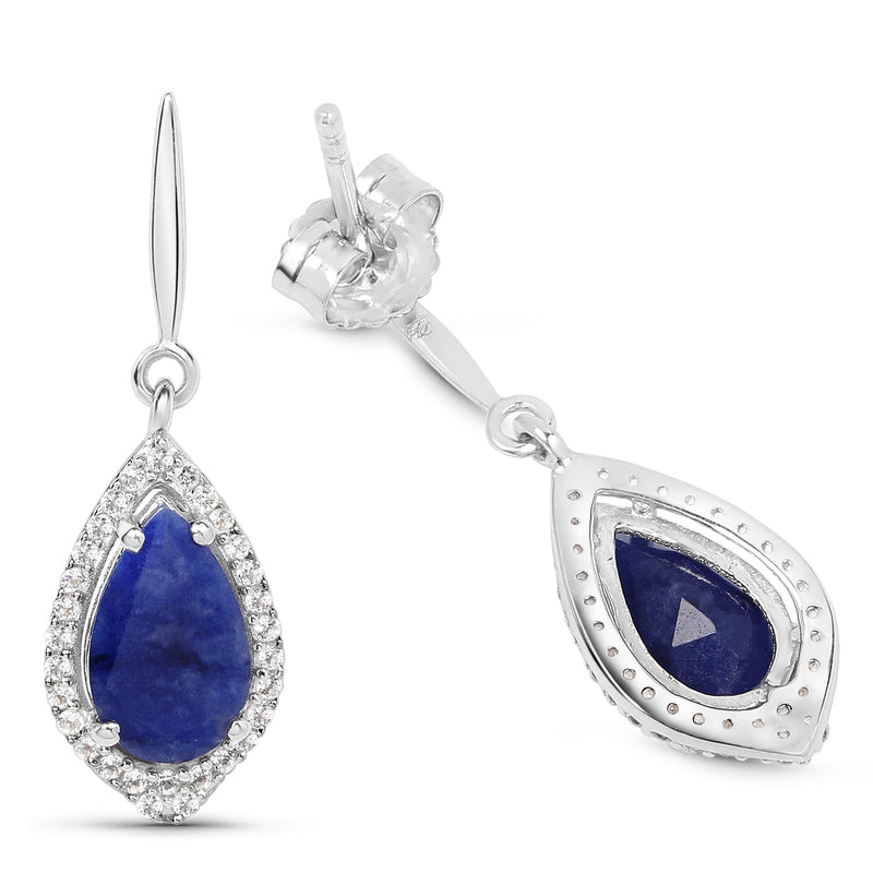 2.52 Carat Genuine Blue Aventurine And White Topaz .925 Sterling Silver Earrings