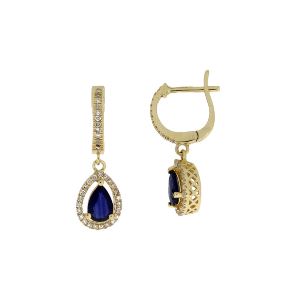 Sapphire Diamond Dangle Earrings 14KT Yellow Gold