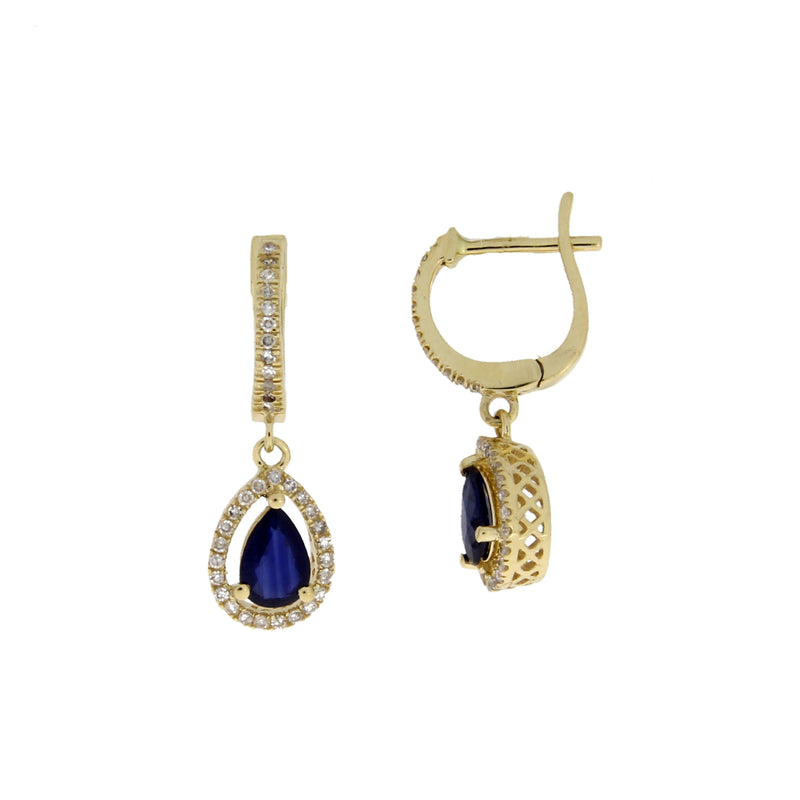 Sapphire Diamond Dangle Earrings 14KT Yellow Gold