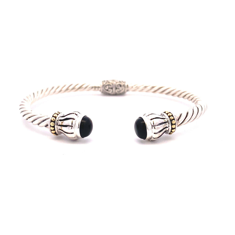 Genuine Onyx Bangle Bracelet Sterling Silver 18KT Gold