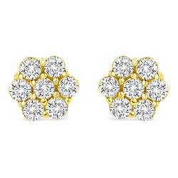 14K Yellow Gold 1/2 Cttw Round Brilliant Cut Diamond Floral Cluster Screwback Stud Earrings (I-J Color, SI2-I1 Clarity)