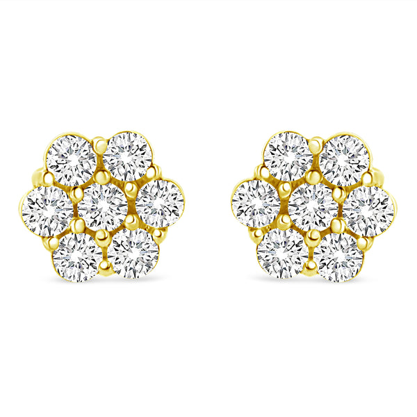 14K Yellow Gold 1/2 Cttw Round Brilliant Cut Diamond Floral Cluster Screwback Stud Earrings (I-J Color, SI2-I1 Clarity)