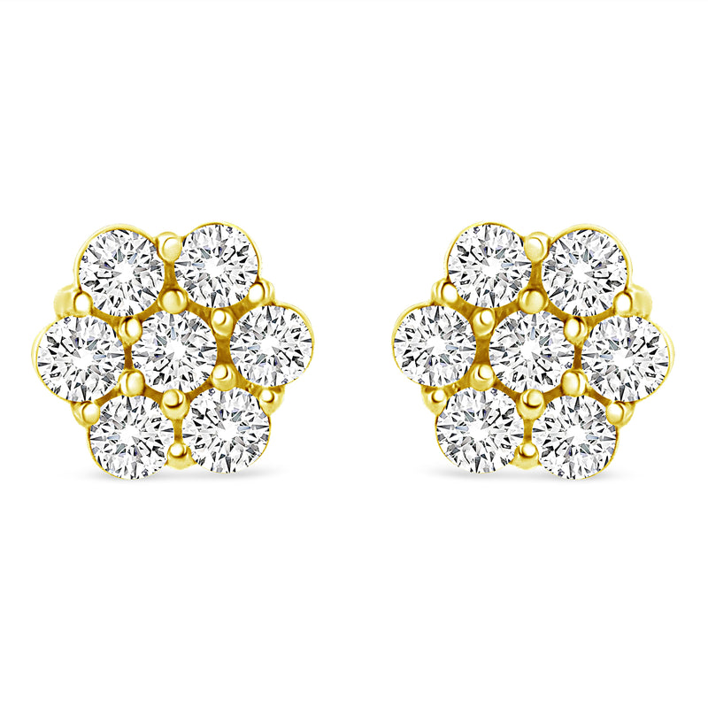 14K Yellow Gold 1/2 Cttw Round Brilliant Cut Diamond Floral Cluster Screwback Stud Earrings (I-J Color, SI2-I1 Clarity)