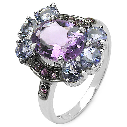 4.04 Carat Genuine Amethyst & Tanzanite .925 Sterling Silver Ring
