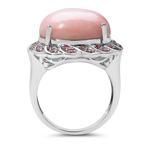 14.59 Carat Genuine Opal & Tourmaline .925 Sterling Silver Ring