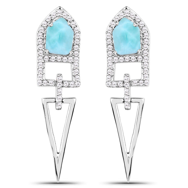 1.45 Carat Genuine Amazonite and White Topaz .925 Sterling Silver Earrings