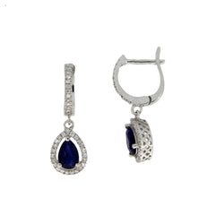 1.36ct Sapphire Diamond Dangle Earrings 14KT White Gold