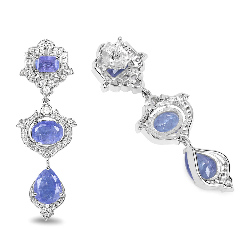 7.73 Carat Genuine Tanzanite and White Topaz .925 Sterling Silver Earrings