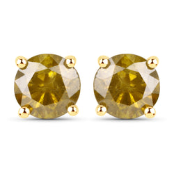 0.74 Carat Genuine Yellow Diamond 14K Yellow Gold Earrings ( I1-I2 )