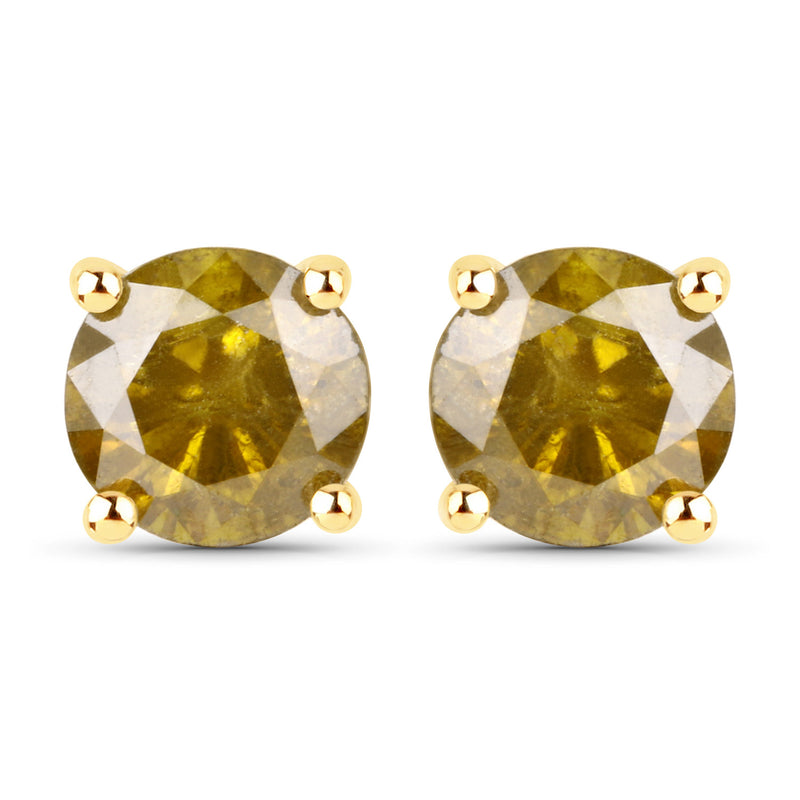 0.74 Carat Genuine Yellow Diamond 14K Yellow Gold Earrings ( I1-I2 )