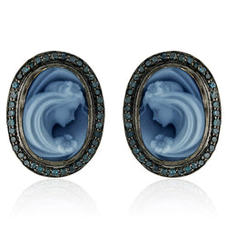 14.35ct Pave Diamond Cameo Stud Earrings 18k Gold 925 Silver Jewelry Gift