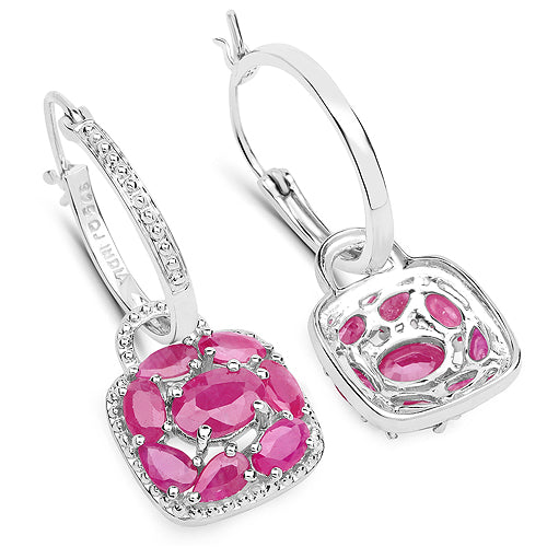 5.12 Carat Genuine Ruby and White Zircon .925 Sterling Silver Earrings