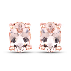 18K Rose Gold Plated 1.70 Carat Genuine Morganite .925 Sterling Silver Earrings