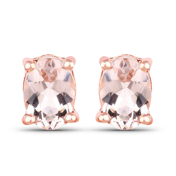 18K Rose Gold Plated 1.70 Carat Genuine Morganite .925 Sterling Silver Earrings