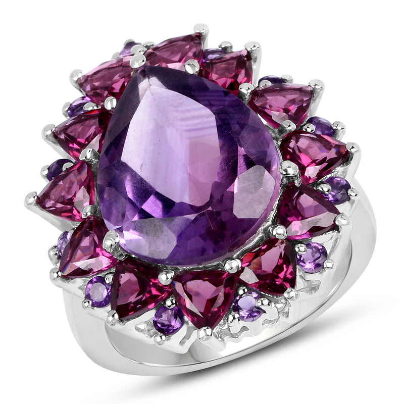 11.22 Carat Genuine Amethyst & Rhodolite .925 Sterling Silver Ring