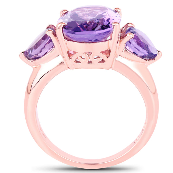 14K Rose Gold Plated 6.30 Carat Genuine Amethyst .925 Sterling Silver Ring