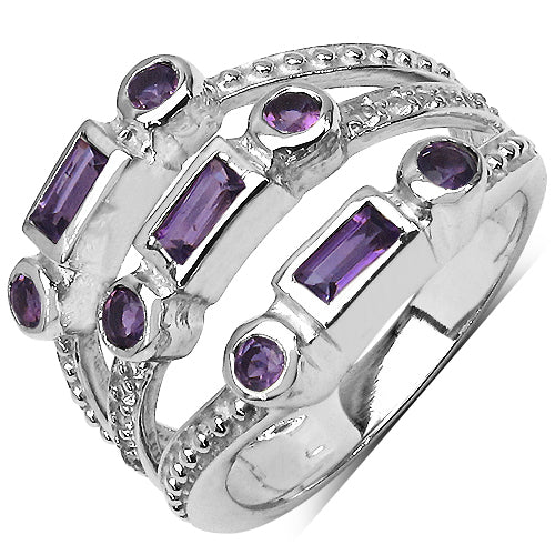 0.87 Carat Genuine Amethyst & White Topaz .925 Sterling Silver Ring