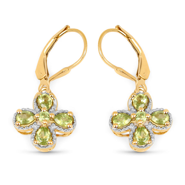 14K Yellow Gold Plated 1.42 Carat Genuine Peridot .925 Sterling Silver Earrings