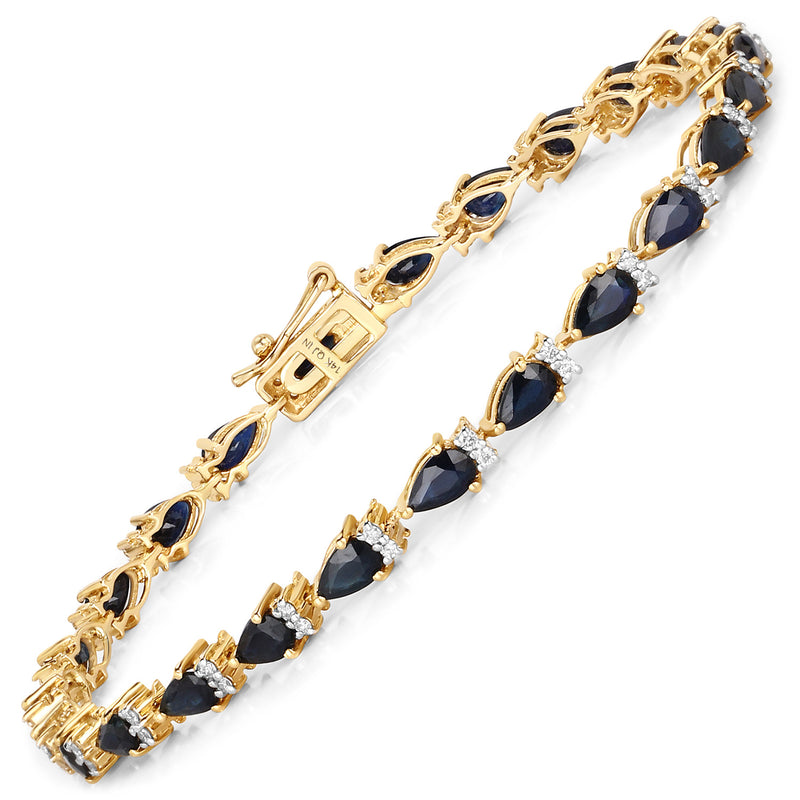 5.40 Carat Genuine Blue Sapphire and White Diamond 14K Yellow Gold Bracelet