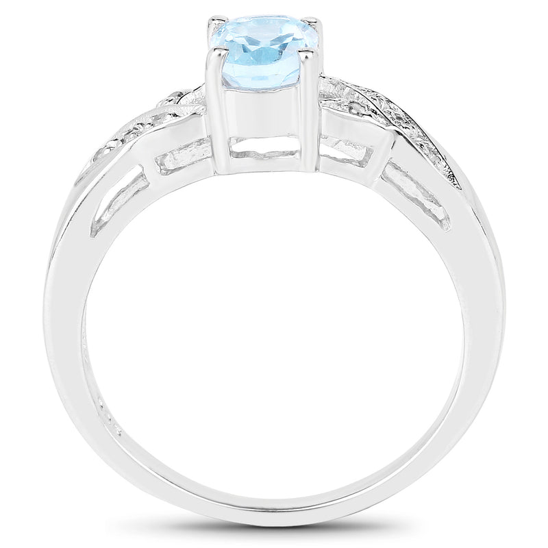 0.99 Carat Genuine Blue Topaz & White Diamond .925 Sterling Silver Ring