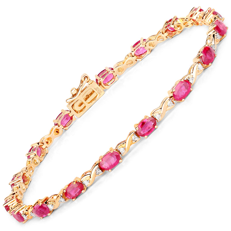 4.46 Carat Genuine Ruby and White Diamond 14K Yellow Gold Bracelet