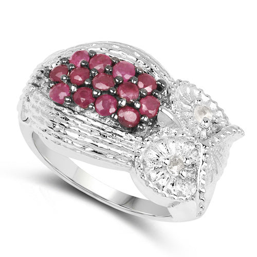 0.86 Carat Genuine Ruby & White Topaz .925 Sterling Silver Ring