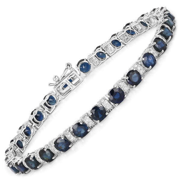 8.07 Carat Genuine Blue Sapphire and White Diamond 14K White Gold Bracelet