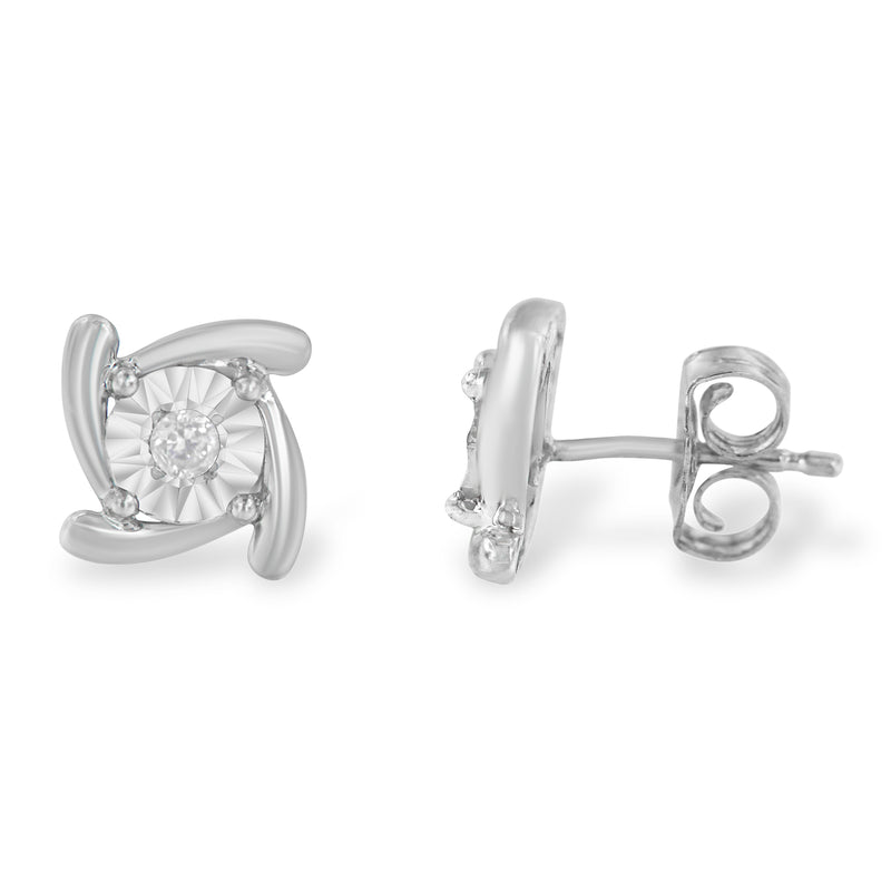 .925 Sterling Silver 1/10 Cttw Round Brilliant-Cut Near Colorless Diamond Miracle-Set Square Pinwheel Stud Earrings (I-J Color, I3 Clarity)