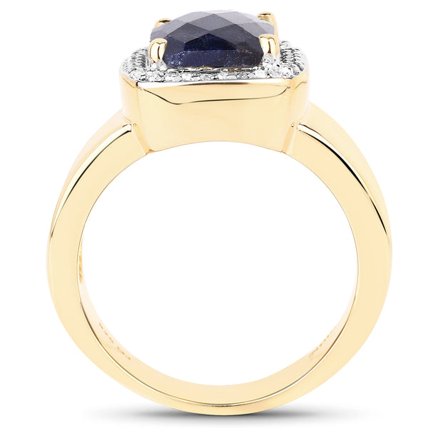 14K Yellow Gold Plated 4.07 Carat Dyed Sapphire and White Topaz .925 Sterling Silver Ring