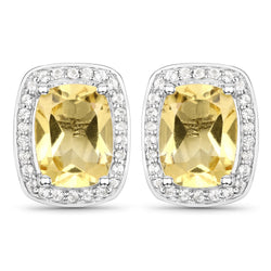 2.81 Carat Genuine Citrine and White Topaz .925 Sterling Silver Earrings