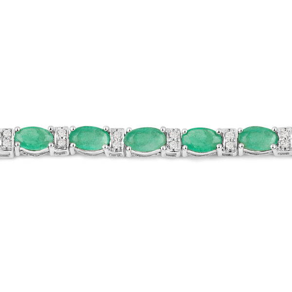 5.21 Carat Genuine Zambian Emerald and White Diamond 14K White Gold Bracelet