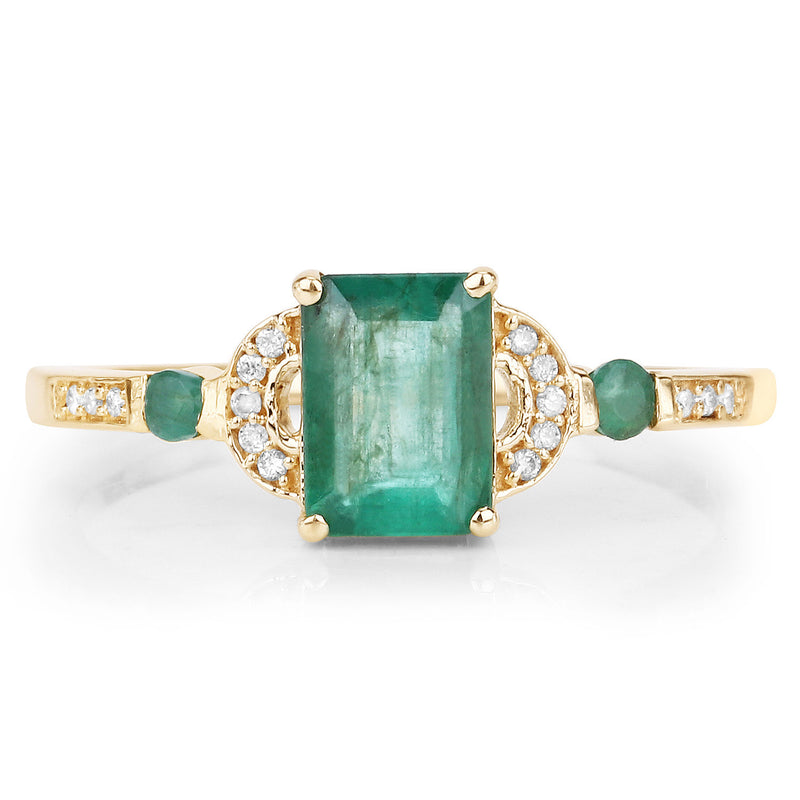 1.07 Carat Genuine Zambian Emerald and White Diamond 14K Yellow Gold Ring