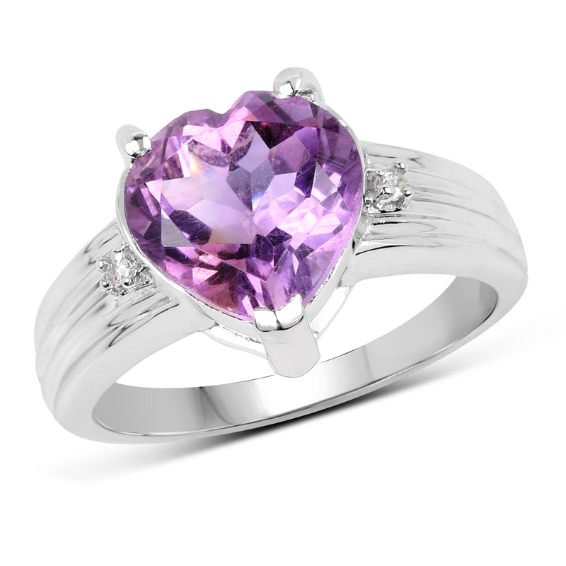 3.03 Carat Genuine  Amethyst and White Topaz .925 Sterling Silver Ring