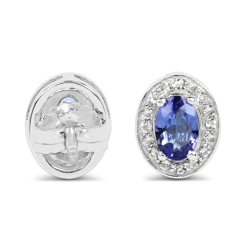 1.20 Carat Genuine Tanzanite and White Topaz .925 Sterling Silver Earrings