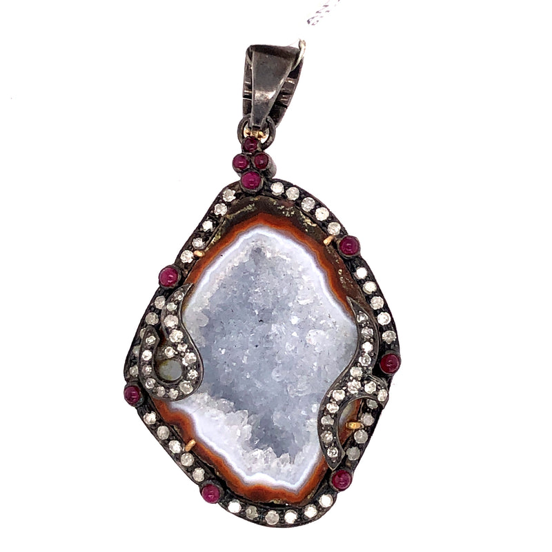 Geode & Diamond Pendant 925 Silver Handamde Jewelry