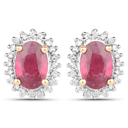 1.22 Carat Genuine Ruby and White Diamond 14K Yellow Gold Earrings