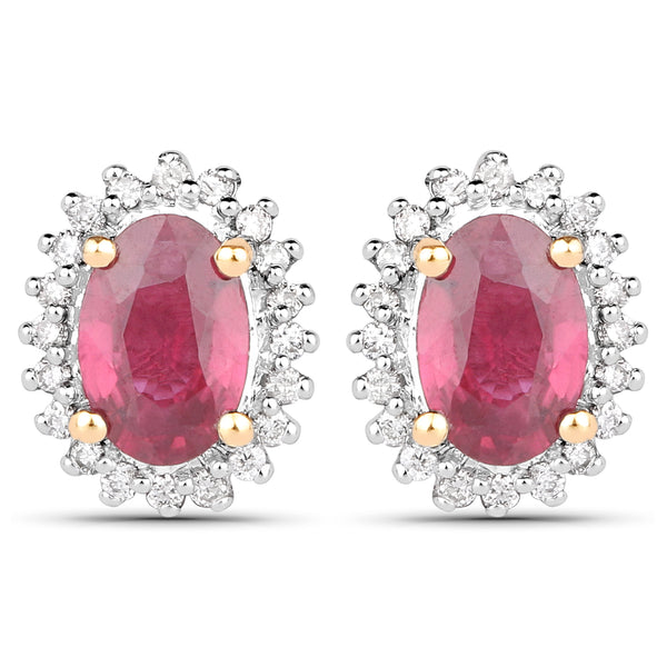 1.22 Carat Genuine Ruby and White Diamond 14K Yellow Gold Earrings