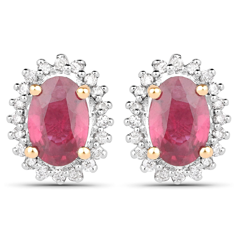 1.22 Carat Genuine Ruby and White Diamond 14K Yellow Gold Earrings