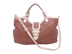 Salvatore Ferragamo 2Way Bag Gancini Brown Beige Leather Gold Hardware Handbag Shoulder Ladies