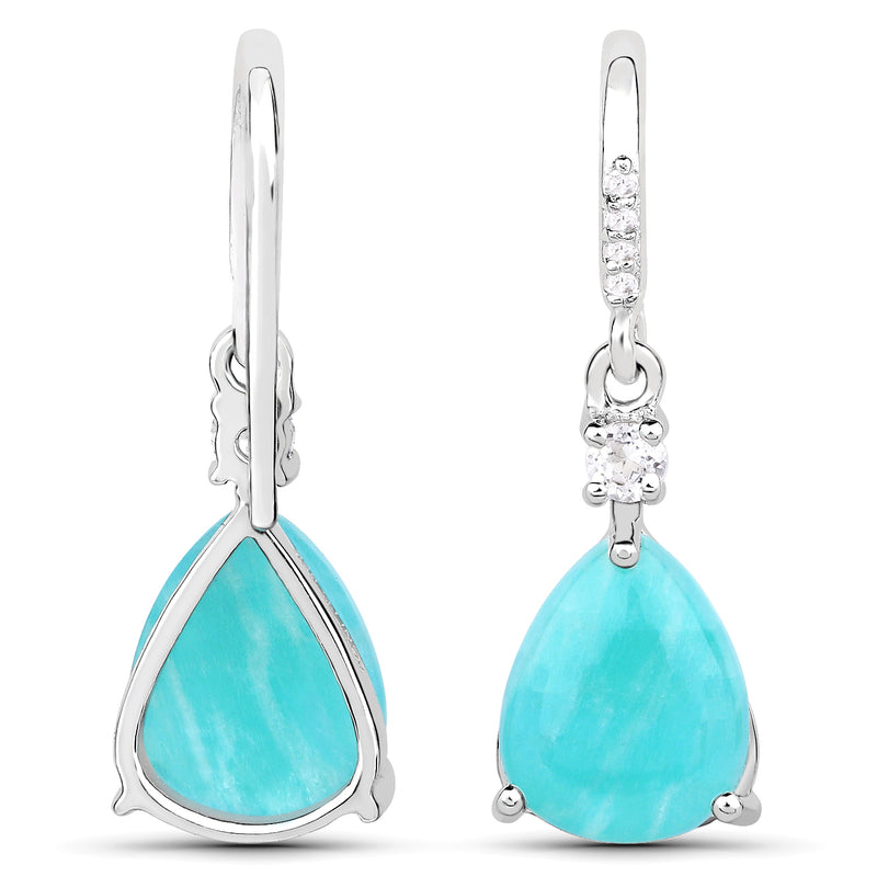 3.78 Carat Genuine Amazonite and White Topaz .925 Sterling Silver Earrings