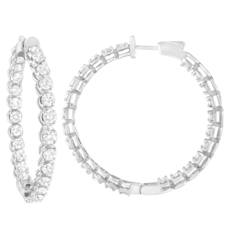 .925 Sterling Silver 7.0 Cttw Diamond 1-¾ Inside Out Hinged Leverback Hoop Earrings (I-J Color, I1-I2 Clarity)