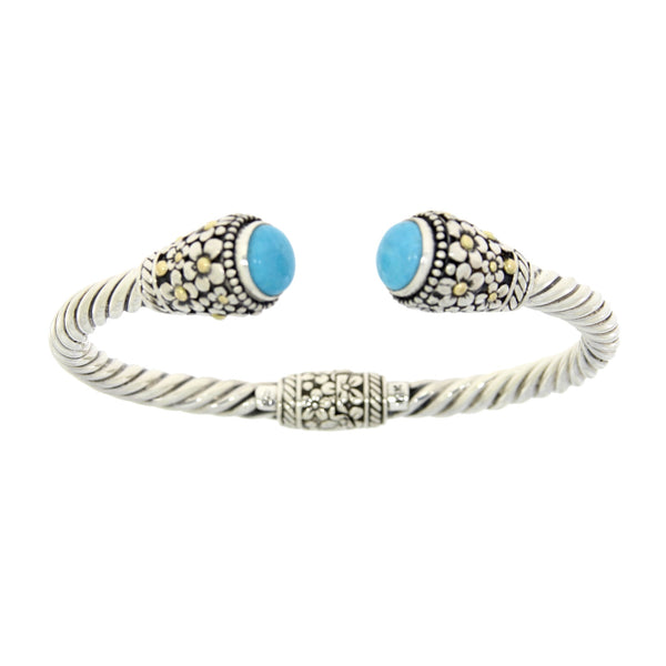 Turquoise Bangle Bracelet Sterling Silver 18KT Gold